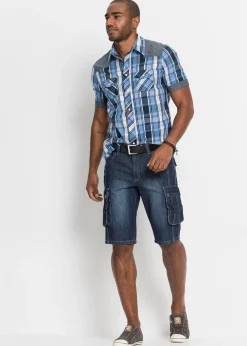 bonprix Chemise manches courtes avec empiècements denim|Homme Chemises