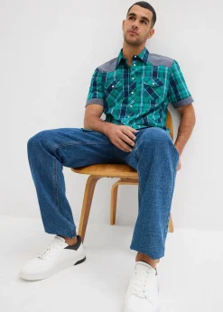 Homme bonprix Chemises|Chemise manches courtes avec empiècements denim