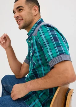 Homme bonprix Chemises|Chemise manches courtes avec empiècements denim