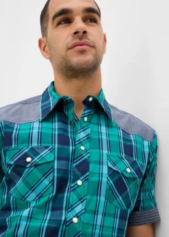 Homme bonprix Chemises|Chemise manches courtes avec empiècements denim