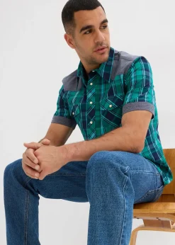 Homme bonprix Chemises|Chemise manches courtes avec empiècements denim