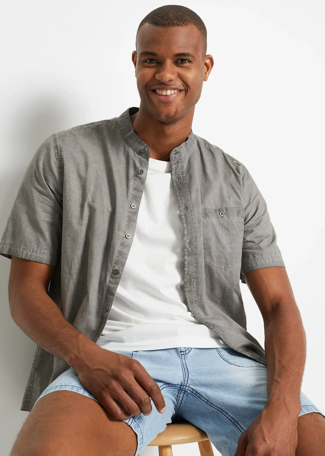 Homme bonprix Chemises|Chemise manches courtes aspect délavé