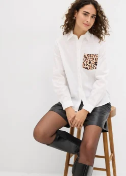 Femme bonprix Chemisiers|Chemise oversize avec poche poitrine contrastante