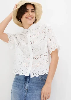 bonprix Chemisier à manches courtes, 100% coton|Femme Chemisiers