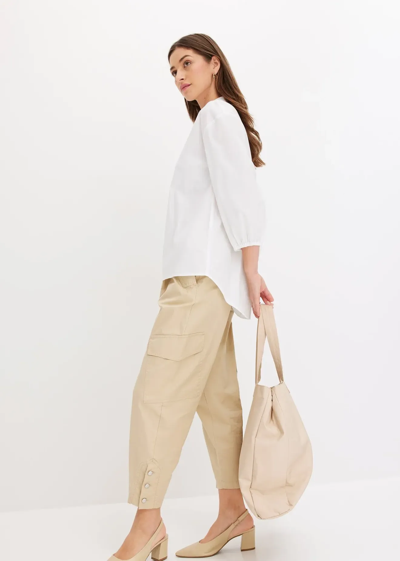 bonprix Chemisier court devant, long derrière, manches ballon|Femme Chemisiers