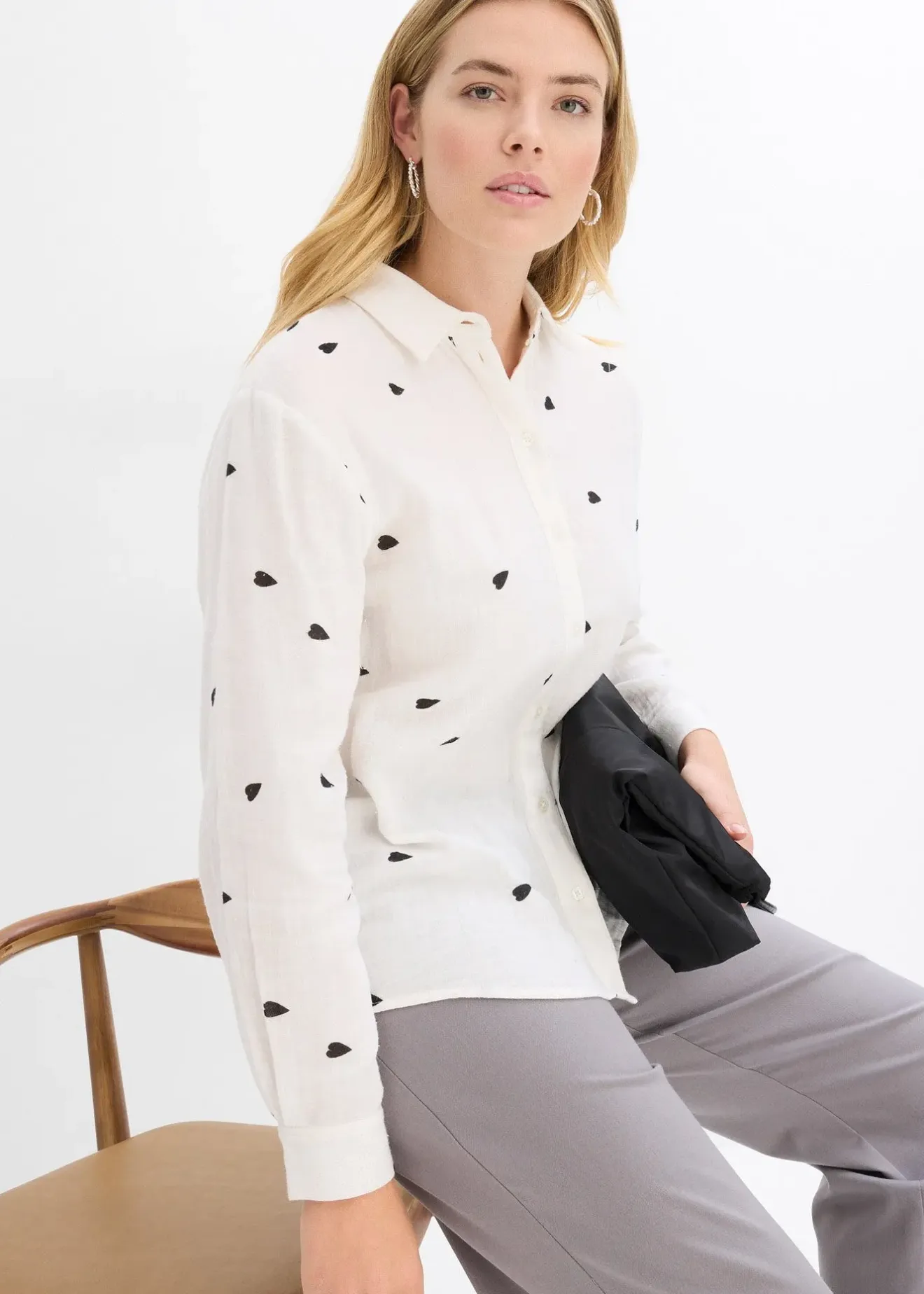 Femme bonprix Chemisiers|Chemisier en gaze de coton à motif cœurs