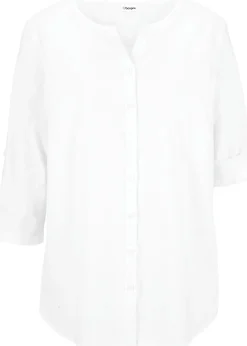 Femme bonprix Chemisiers|Chemisier en lin mélangé, manches 3/4