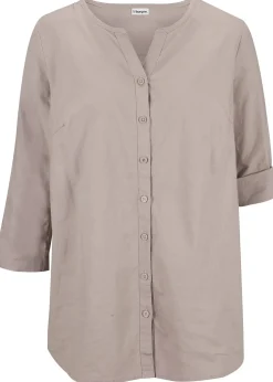 bonprix Chemisier en lin mélangé, manches 3/4|Femme Chemisiers