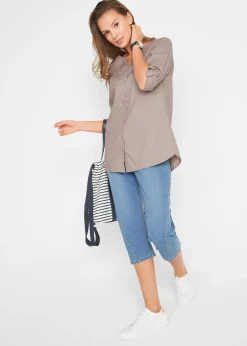 bonprix Chemisier en lin mélangé, manches 3/4|Femme Chemisiers