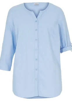 bonprix Chemisier en lin mélangé, manches 3/4|Femme Chemisiers