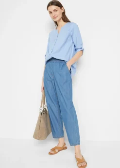 bonprix Chemisier en lin mélangé, manches 3/4|Femme Chemisiers