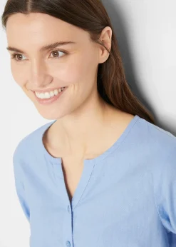 bonprix Chemisier en lin mélangé, manches 3/4|Femme Chemisiers