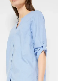 bonprix Chemisier en lin mélangé, manches 3/4|Femme Chemisiers