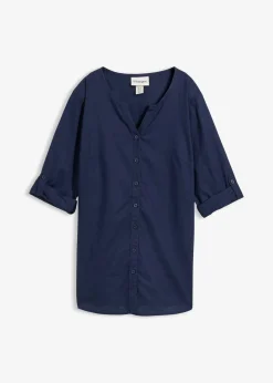 Femme bonprix Chemisiers|Chemisier en lin mélangé, manches 3/4