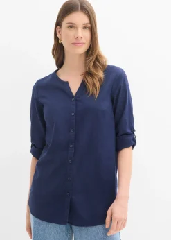 Femme bonprix Chemisiers|Chemisier en lin mélangé, manches 3/4