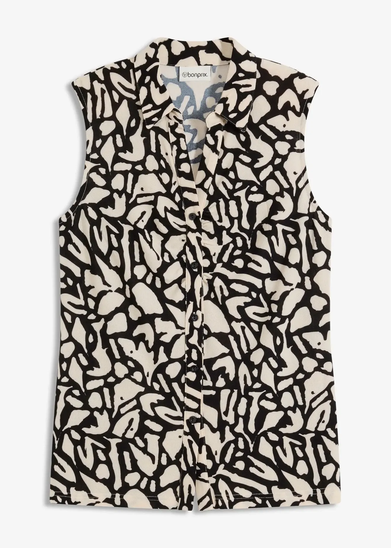 bonprix Chemisier froncé sans manches, col polo|Femme T-Shirts & Tops