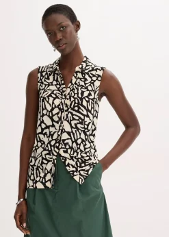 bonprix Chemisier froncé sans manches, col polo|Femme T-Shirts & Tops