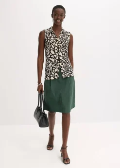 bonprix Chemisier froncé sans manches, col polo|Femme T-Shirts & Tops