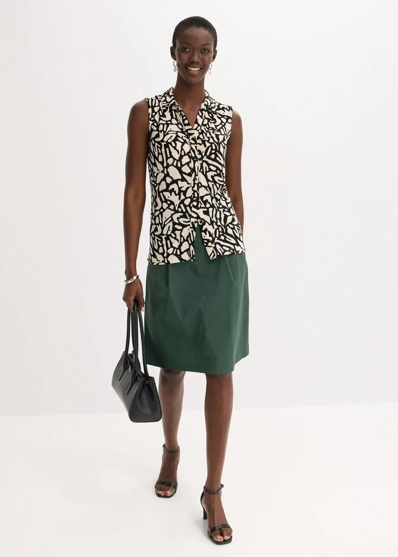 bonprix Chemisier froncé sans manches, col polo|Femme T-Shirts & Tops