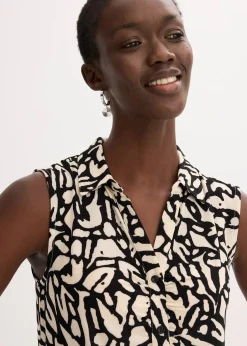 bonprix Chemisier froncé sans manches, col polo|Femme T-Shirts & Tops