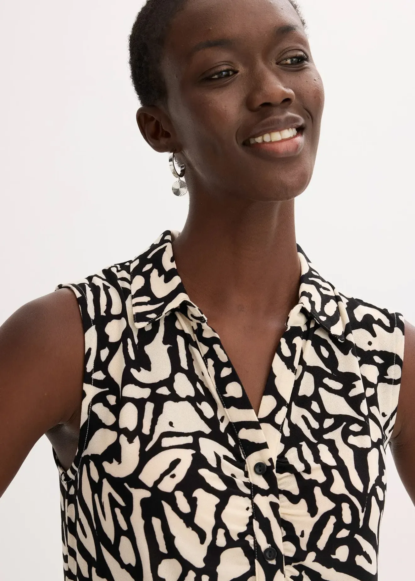 bonprix Chemisier froncé sans manches, col polo|Femme T-Shirts & Tops