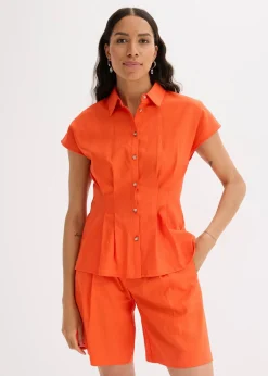 bonprix Chemisier léger à manches courtes en lin mélangé|Femme Chemisiers