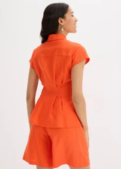 bonprix Chemisier léger à manches courtes en lin mélangé|Femme Chemisiers