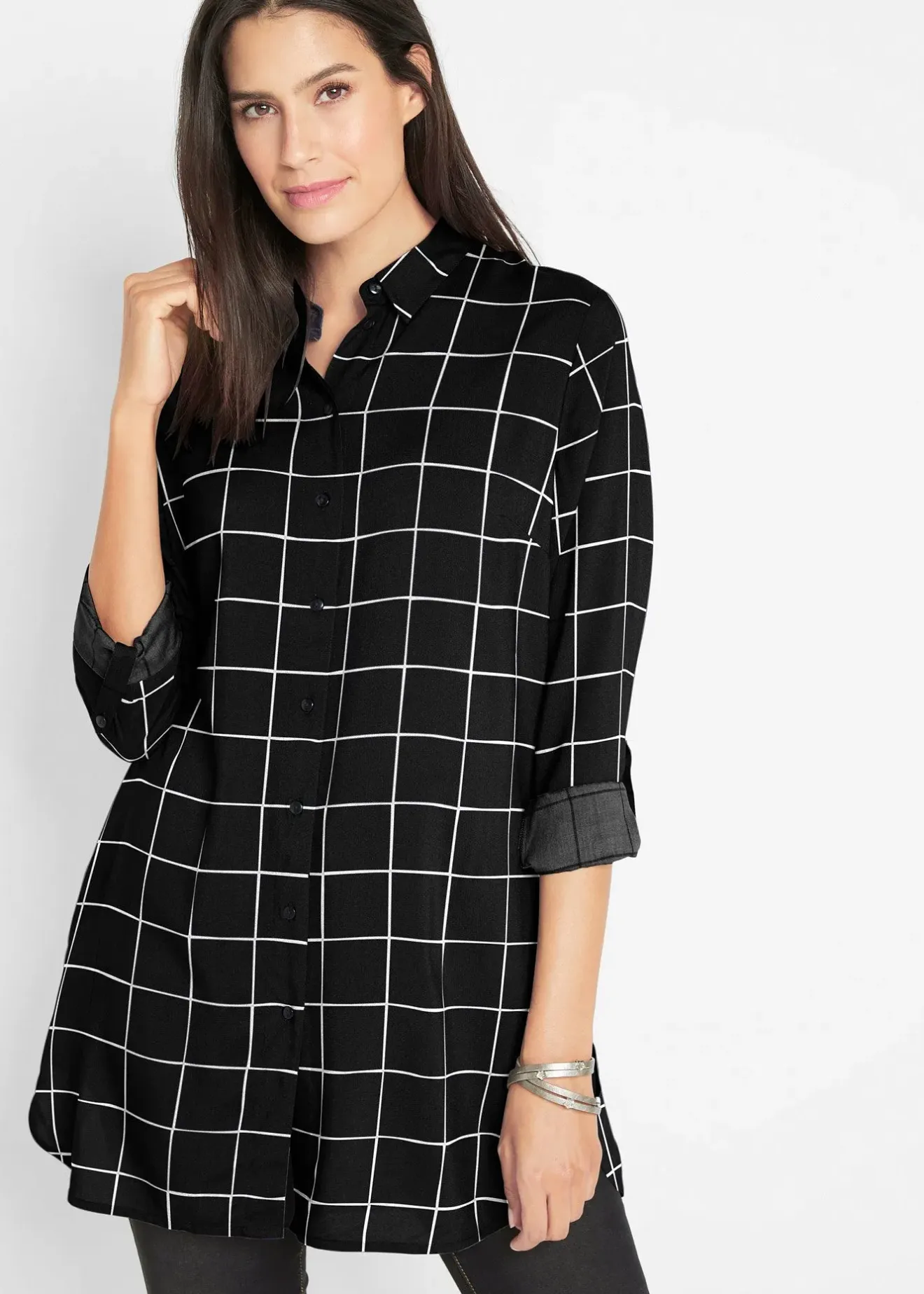 Femme bonprix Chemisiers|Chemisier long à carreaux, avec poches