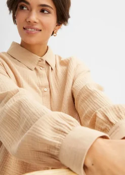 bonprix Chemisier long oversize en gaze de coton|Femme Chemisiers