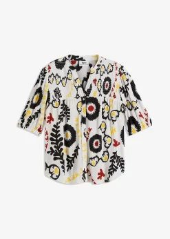 bonprix Chemisier manches courtes à détail smocké en viscose fluide|Femme Chemisiers