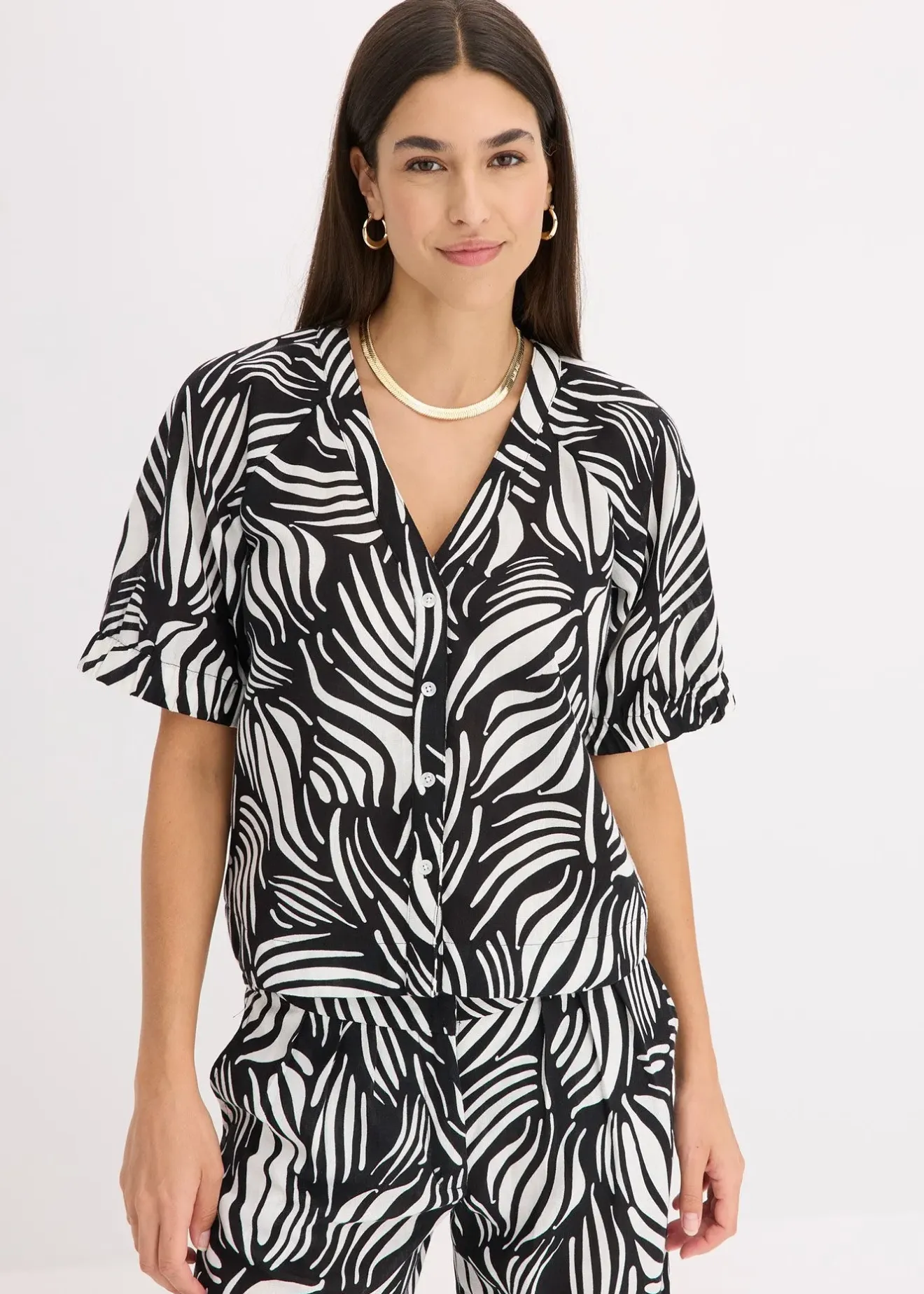 bonprix Chemisier manches courtes aspect lin|Femme Chemisiers