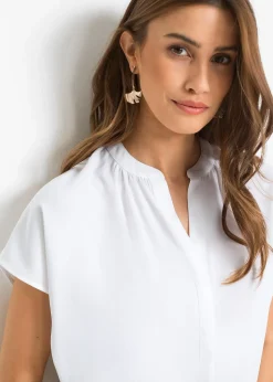 bonprix Chemisier manches courtes à boutonnage invisible|Femme Chemisiers