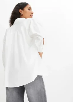 bonprix Chemisier oversize en coton, manches 3/4|Femme Chemisiers