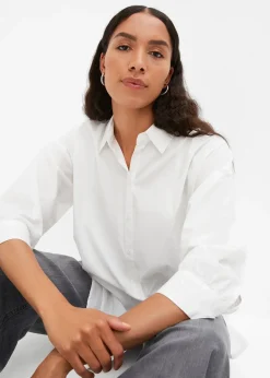 bonprix Chemisier oversize en coton, manches 3/4|Femme Chemisiers