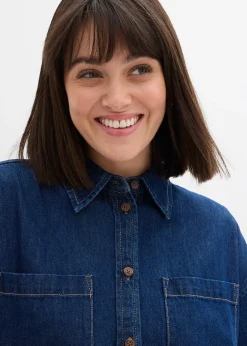 bonprix Chemisier oversize en jean épais, 100% coton|Femme Chemisiers