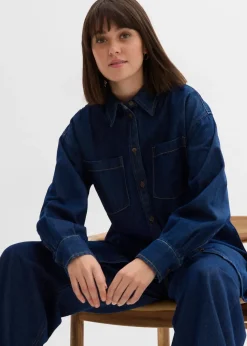bonprix Chemisier oversize en jean épais, 100% coton|Femme Chemisiers