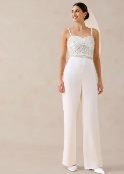 Femme bonprix Combinaisons|Combinaison en crêpe texturé avec perles brodées