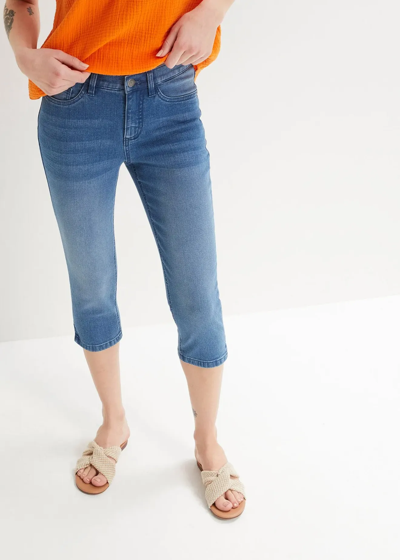 Femme bonprix Jeans|Corsaire en jean extensible