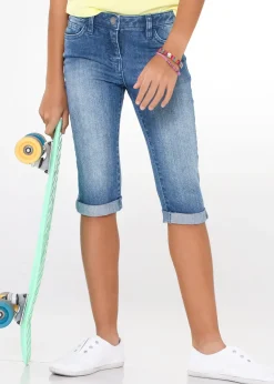 bonprix Corsaire en jean, taille mi-haute et réglable|Enfant Vêtements Enfant|Filles 9-16 Ans·Jeans
