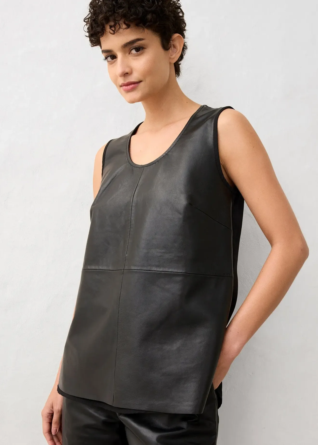 bonprix Débardeur avec devant en cuir nappa d’agneau|Femme Premium|T-Shirts & Tops