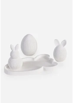 bonprix Salon·Décoration|Accessoires Déco|Déco lapins et œuf sur un plateau (ens. 4 pces)