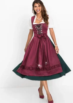 bonprix Dirndl à tablier en satin brodé (ens. 2 pces)|Femme Tailles Petite|Robes