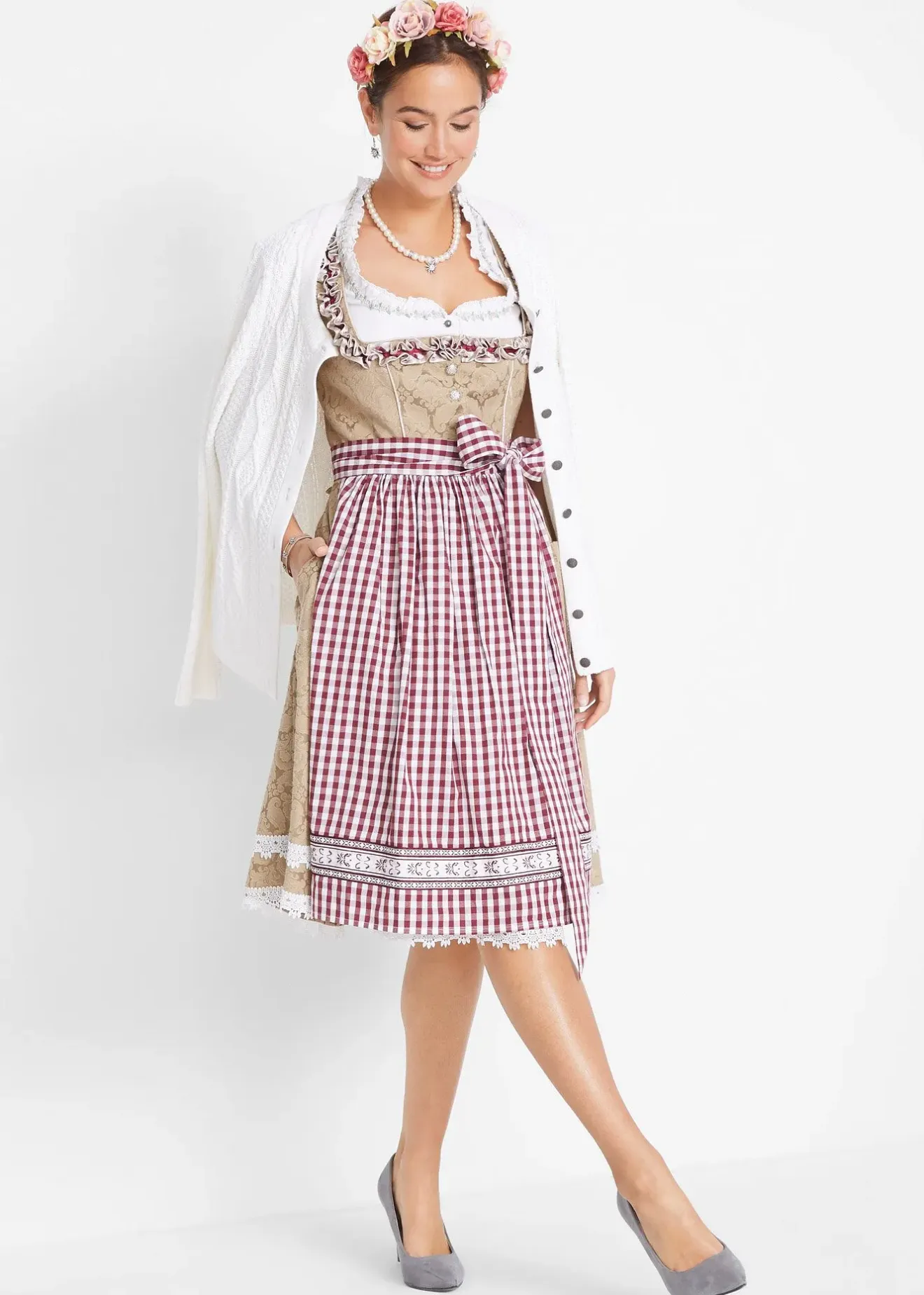 bonprix Dirndl avec tablier, longueur genou (ens. 2 pces)|Femme Robes