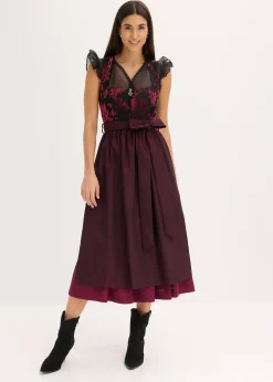 Femme bonprix Robes|Dirndl avec velours en longueur midi (ens. 2 pces)