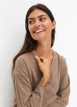 bonprix Ensemble d’intérieur à jambe large en matière côtelée douce|Femme Homewear|Lingerie Nuit