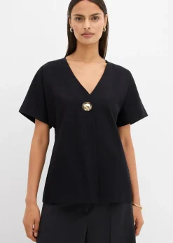 bonprix Gilet confortable en Punto di Roma avec bouton décoratif|Femme Sweats|Vestes & Manteaux