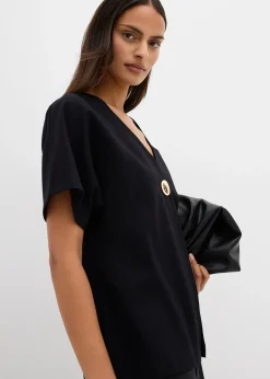 bonprix Gilet confortable en Punto di Roma avec bouton décoratif|Femme Sweats|Vestes & Manteaux