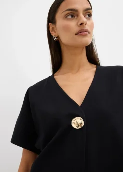 bonprix Gilet confortable en Punto di Roma avec bouton décoratif|Femme Sweats|Vestes & Manteaux