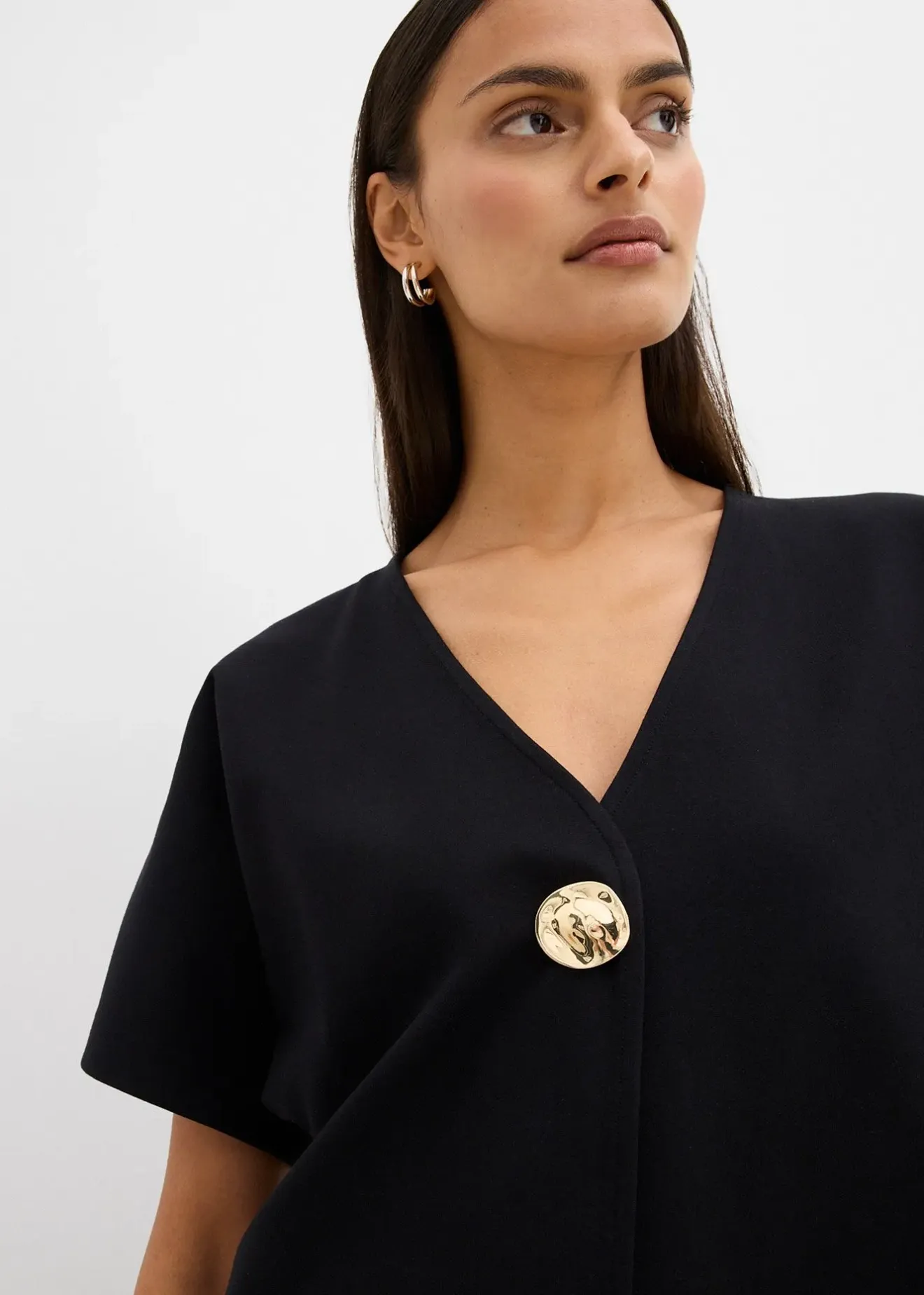 bonprix Gilet confortable en Punto di Roma avec bouton décoratif|Femme Sweats|Vestes & Manteaux