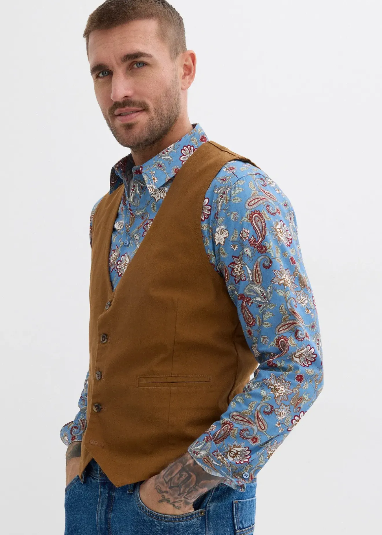 bonprix Gilet de costume en toile de coton|Homme Vestes